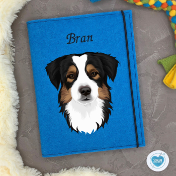 Designbeispiel der Dokumentenhülle blau Australian Shepherd black tri